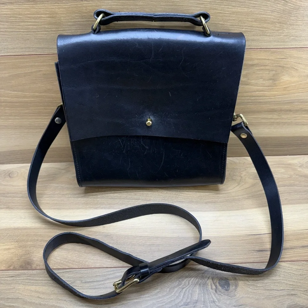 GRACE GORDON‎ Black Modern Leather Satchel Top Handle Minimalist Sleek UK